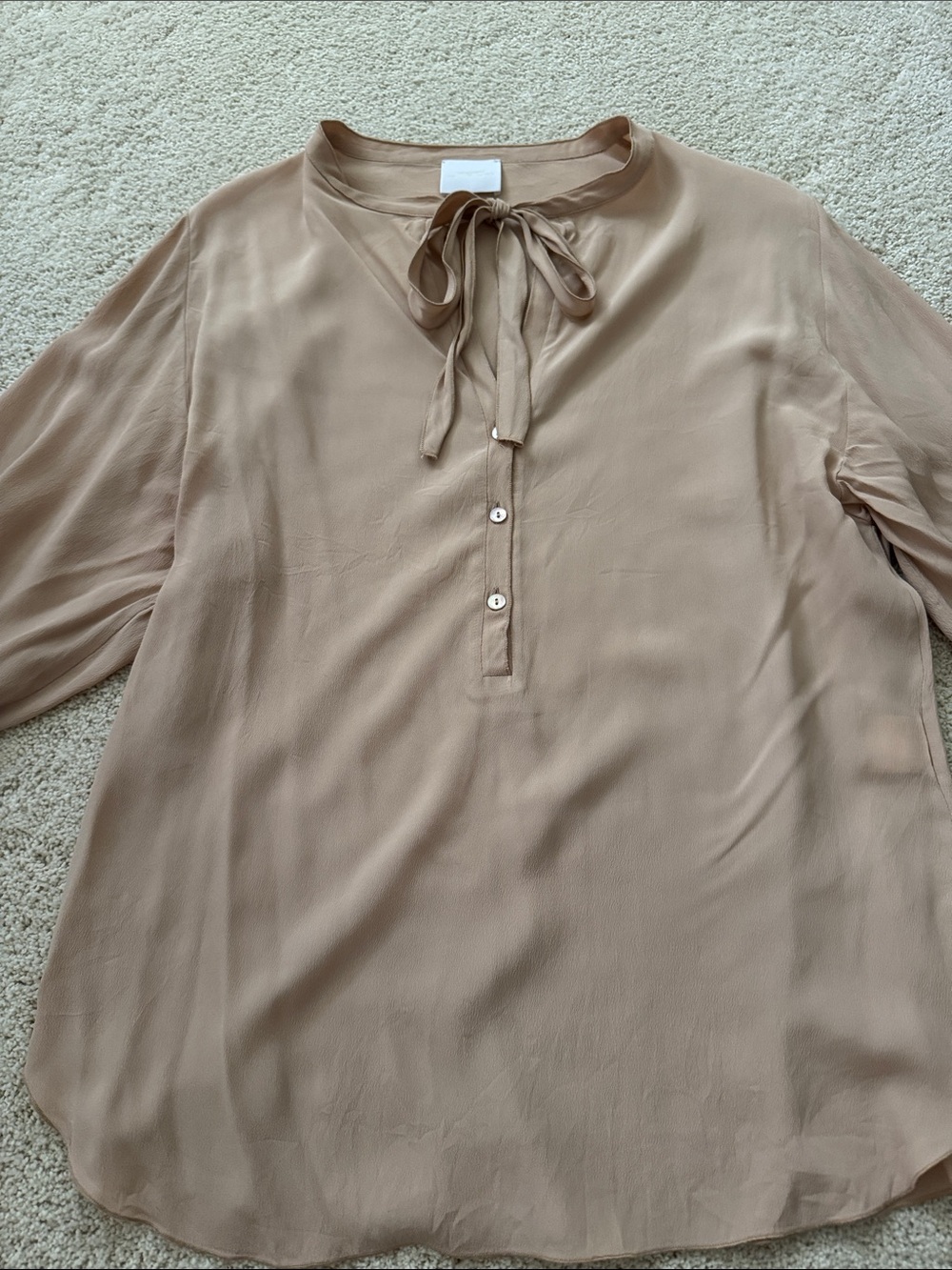Women's Taupe Tie-Neck Blouse